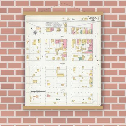 Old map wall art mockup — magnetic wood frame on brick wall — Sanborn Fire Insurance Map from Perham, Otter Tail County, Minnesota (1904), Sheet #0003