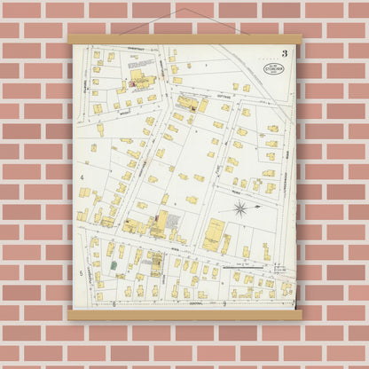 Old map wall art mockup — magnetic wood frame on brick wall — Sanborn Fire Insurance Map from Stoneham, Middlesex County, Massachusetts (1903), Sheet #0003