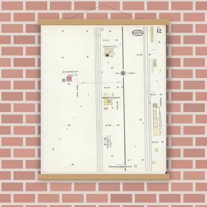 Old map wall art mockup — magnetic wood frame on brick wall — Sanborn Fire Insurance Map from Canyon, Randall County, Texas (1920), Sheet #0012