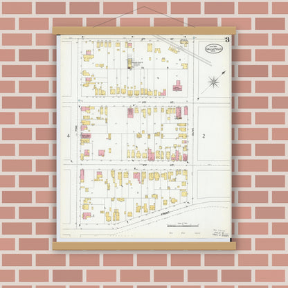 Old map wall art mockup — magnetic wood frame on brick wall — Sanborn Fire Insurance Map from Gallipolis, Gallia County, Ohio (1900), Sheet #0003