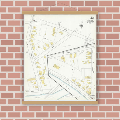 Old map wall art mockup — magnetic wood frame on brick wall — Sanborn Fire Insurance Map from Clinton, Worcester County, Massachusetts (1911), Sheet #0022