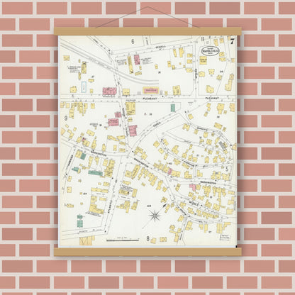 Old map wall art mockup — magnetic wood frame on brick wall — Sanborn Fire Insurance Map from Marblehead, Essex County, Massachusetts (1901), Sheet #0007