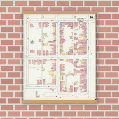 Old map wall art mockup — magnetic wood frame on brick wall — Sanborn Fire Insurance Map from Columbia, Lancaster County, Pennsylvania (1904), Sheet #0010