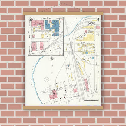 Old map wall art mockup — magnetic wood frame on brick wall — Sanborn Fire Insurance Map from Beloit, Rock County, Wisconsin (1926), Sheet #0006