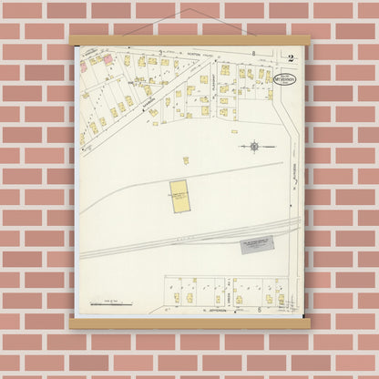 Old map wall art mockup — magnetic wood frame on brick wall — Sanborn Fire Insurance Map from Mount Vernon, Knox County, Ohio (1913), Sheet #0002