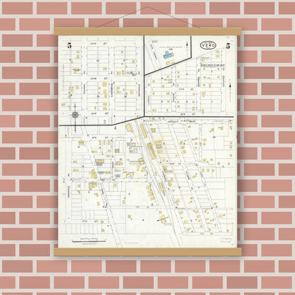 Old map wall art mockup — magnetic wood frame on brick wall — Sanborn Fire Insurance Map from Vero Beach, Indian River County, Florida (1923), Sheet #0005