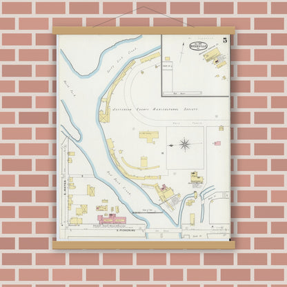 Old map wall art mockup — magnetic wood frame on brick wall — Sanborn Fire Insurance Map from Brookville, Jefferson County, Pennsylvania (1894), Sheet #0005