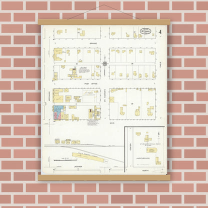 Old map wall art mockup — magnetic wood frame on brick wall — Sanborn Fire Insurance Map from Weimar, Colorado County, Texas (1912), Sheet #0004