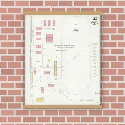 Old map wall art mockup — magnetic wood frame on brick wall — Sanborn Fire Insurance Map from Sedalia, Pettis County, Missouri (1908), Sheet #0022