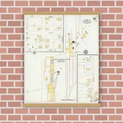 Old map wall art mockup — magnetic wood frame on brick wall — Sanborn Fire Insurance Map from Live Oak, Suwanee County, Florida (1906), Sheet #0010