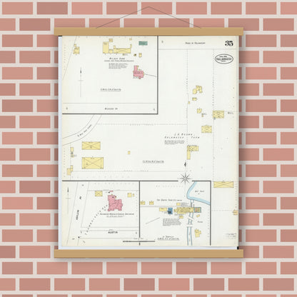 Old map wall art mockup — magnetic wood frame on brick wall — Sanborn Fire Insurance Map from Kalamazoo, Kalamazoo County, Michigan (1902), Sheet #0035
