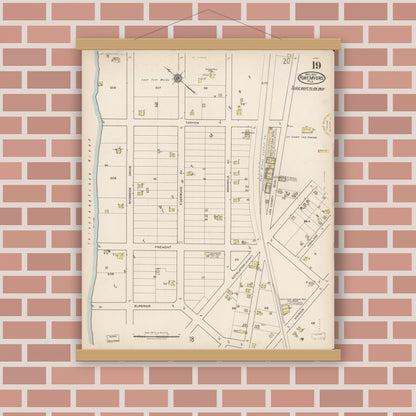 Old map wall art mockup — magnetic wood frame on brick wall — Sanborn Fire Insurance Map from Fort Myers, Lee County, Florida (1922), Sheet #0019