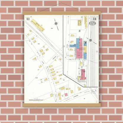 Old map wall art mockup — magnetic wood frame on brick wall — Sanborn Fire Insurance Map from Oneida, Madison County, New York (1923), Sheet #0011