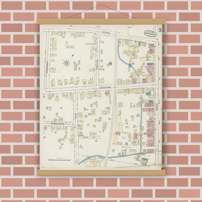 Old map wall art mockup — magnetic wood frame on brick wall — Sanborn Fire Insurance Map from Orange, Essex County, New Jersey (1885), Sheet #0005