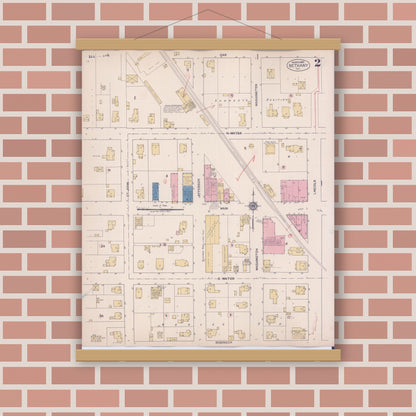 Old map wall art mockup — magnetic wood frame on brick wall — Sanborn Fire Insurance Map from Bethany, Moultrie County, Illinois (1922), Sheet #0002