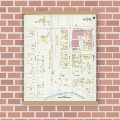 Old map wall art mockup — magnetic wood frame on brick wall — Sanborn Fire Insurance Map from Crookston, Polk County, Minnesota (1896), Sheet #0002
