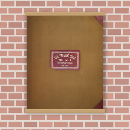 Old map wall art mockup — magnetic wood frame on brick wall — Sanborn Fire Insurance Map from Columbus, Franklin County, Ohio (1951), Sheet #0001