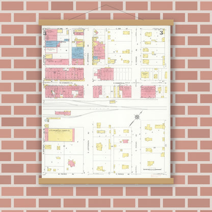 Old map wall art mockup — magnetic wood frame on brick wall — Sanborn Fire Insurance Map from Lebanon, Laclede County, Missouri (1932), Sheet #0003