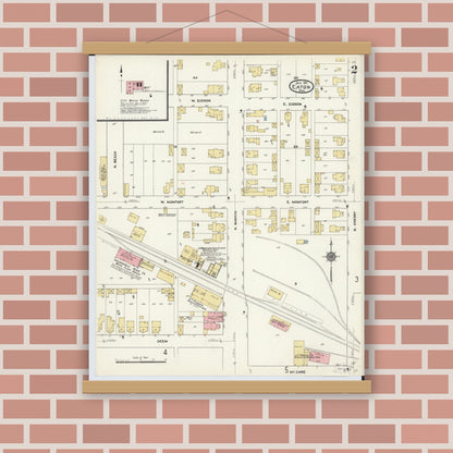 Old map wall art mockup — magnetic wood frame on brick wall — Sanborn Fire Insurance Map from Eaton, Preble County, Ohio (1911), Sheet #0002