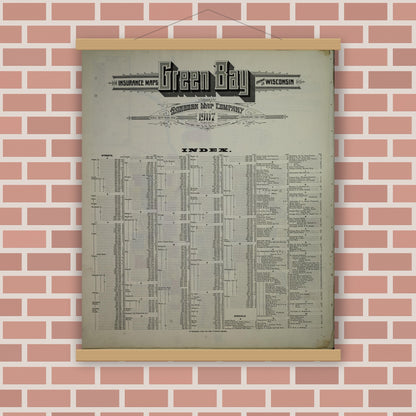 Old map wall art mockup — magnetic wood frame on brick wall — Sanborn Fire Insurance Map from Green Bay, Brown County, Wisconsin (1907), Sheet #0001