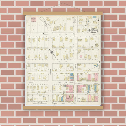 Old map wall art mockup — magnetic wood frame on brick wall — Sanborn Fire Insurance Map from Willow Springs, Howell County, Missouri (1914), Sheet #0002