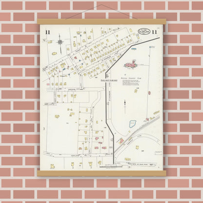 Old map wall art mockup — magnetic wood frame on brick wall — Sanborn Fire Insurance Map from Glen Cove, Nassau County, New York (1925), Sheet #0011