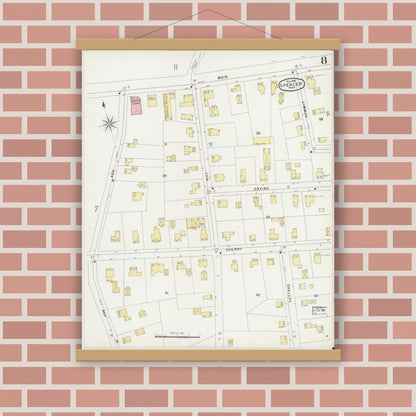 Old map wall art mockup — magnetic wood frame on brick wall — Sanborn Fire Insurance Map from Spencer, Worcester County, Massachusetts (1896), Sheet #0008