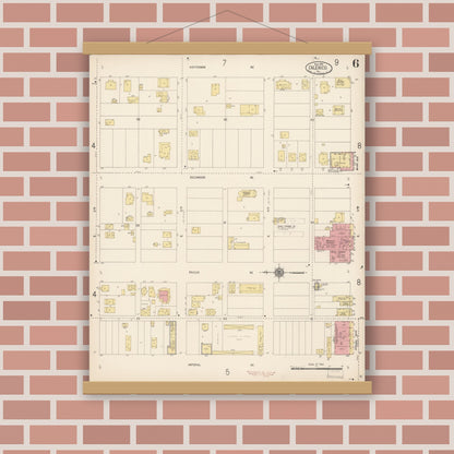 Old map wall art mockup — magnetic wood frame on brick wall — Sanborn Fire Insurance Map from Calexico, Imperial County, California (1916), Sheet #0006
