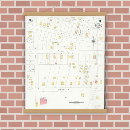 Old map wall art mockup — magnetic wood frame on brick wall — Sanborn Fire Insurance Map from Halfway, Macomb County, Michigan (1925), Sheet #0003