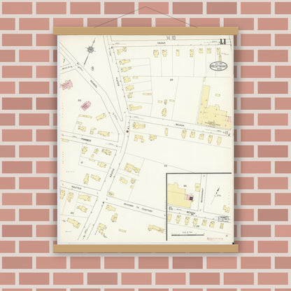 Old map wall art mockup — magnetic wood frame on brick wall — Sanborn Fire Insurance Map from Westboro, Worcester County, Massachusetts (1913), Sheet #0011