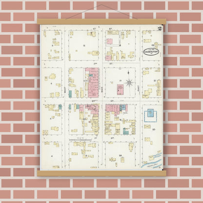 Old map wall art mockup — magnetic wood frame on brick wall — Sanborn Fire Insurance Map from Coudersport, Potter County, Pennsylvania (1891), Sheet #0002