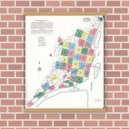 Old map wall art mockup — magnetic wood frame on brick wall — Sanborn Fire Insurance Map from Clinton, Clinton County, Iowa (1909) â€” Complete Set