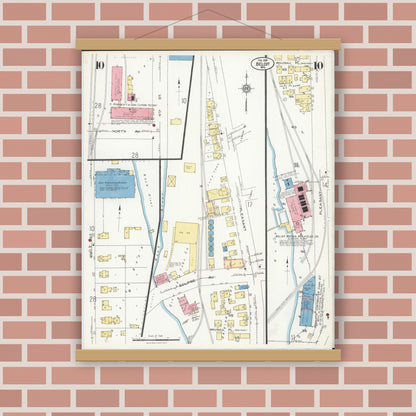 Old map wall art mockup — magnetic wood frame on brick wall — Sanborn Fire Insurance Map from Beloit, Rock County, Wisconsin (1926), Sheet #0010