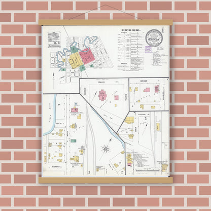 Old map wall art mockup — magnetic wood frame on brick wall — Sanborn Fire Insurance Map from Warren, Marshall County, Minnesota (1904) - Complete Map Set