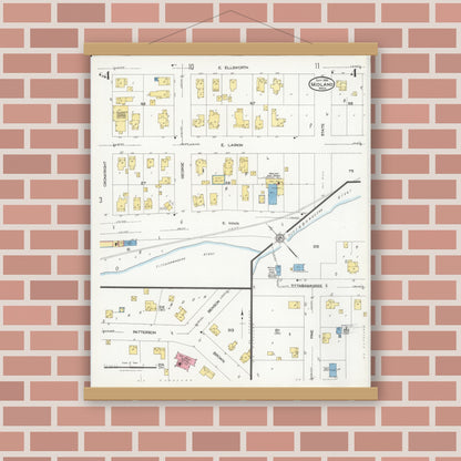 Old map wall art mockup — magnetic wood frame on brick wall — Sanborn Fire Insurance Map from Midland, Midland County, Michigan (1926), Sheet #0004
