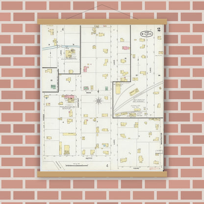 Old map wall art mockup — magnetic wood frame on brick wall — Sanborn Fire Insurance Map from Wilson, Niagara County, New York (1897), Sheet #0002