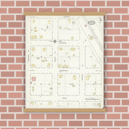 Old map wall art mockup — magnetic wood frame on brick wall — Sanborn Fire Insurance Map from Midland, Midland County, Texas (1914), Sheet #0005