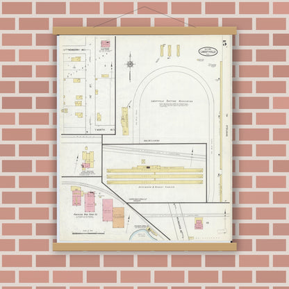 Old map wall art mockup — magnetic wood frame on brick wall — Sanborn Fire Insurance Map from Libertyville, Lake County, Illinois (1912), Sheet #0005