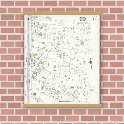 Old map wall art mockup — magnetic wood frame on brick wall — Sanborn Fire Insurance Map from Tenafly, Bergen County, New Jersey (1923), Sheet #0011