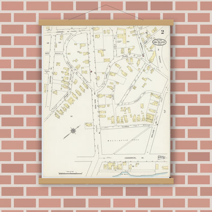 Old map wall art mockup — magnetic wood frame on brick wall — Sanborn Fire Insurance Map from Oak Bluffs, Dukes County, Massachusetts (1914), Sheet #0002
