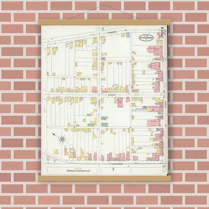 Old map wall art mockup — magnetic wood frame on brick wall — Sanborn Fire Insurance Map from Shippensburg, Cumberland And Franklin Counties, Pennsylvania (1904), Sheet #0007