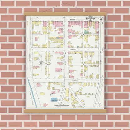 Old map wall art mockup — magnetic wood frame on brick wall — Sanborn Fire Insurance Map from Clearfield, Clearfield County, Pennsylvania (1892), Sheet #0004