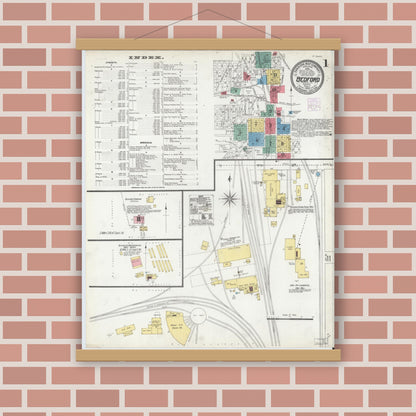 Old map wall art mockup — magnetic wood frame on brick wall — Sanborn Fire Insurance Map from Bedford, Lawrence County, Indiana (1904) - Complete Map Set