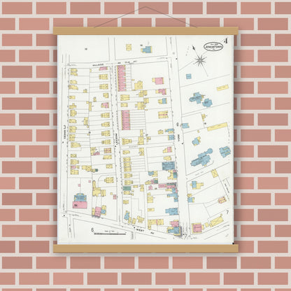 Old map wall art mockup — magnetic wood frame on brick wall — Sanborn Fire Insurance Map from Jenkintown, Montgomery County, Pennsylvania (1909), Sheet #0004