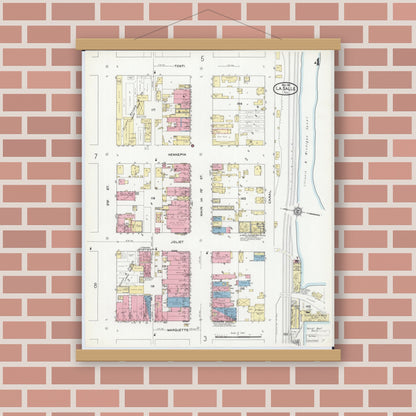 Old map wall art mockup — magnetic wood frame on brick wall — Sanborn Fire Insurance Map from La Salle, La Salle County, Illinois (1911), Sheet #0004