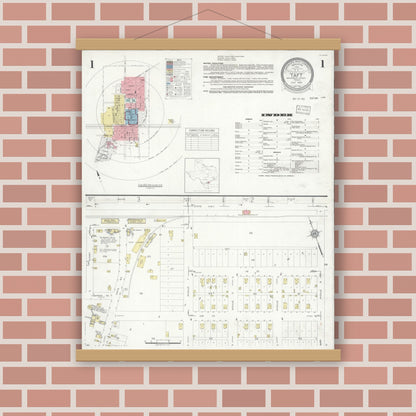 Old map wall art mockup — magnetic wood frame on brick wall — Sanborn Fire Insurance Map from Taft, San Patricio County, Texas (1933) - Complete Map Set