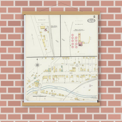 Old map wall art mockup — magnetic wood frame on brick wall — Sanborn Fire Insurance Map from Glouster, Athens County, Ohio (1896), Sheet #0002