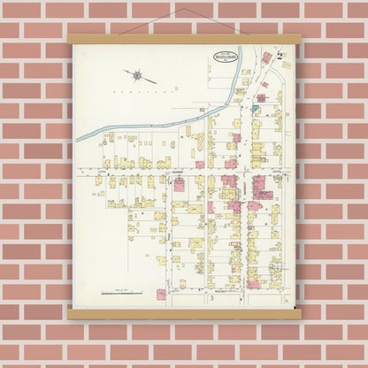 Old map wall art mockup — magnetic wood frame on brick wall — Sanborn Fire Insurance Map from Middleburg, Snyder County, Pennsylvania (1913), Sheet #0002