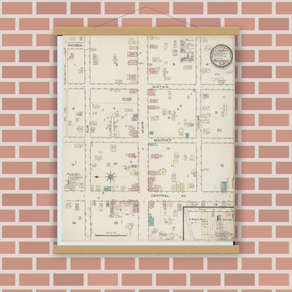 Old map wall art mockup — magnetic wood frame on brick wall — Sanborn Fire Insurance Map from Madisonville, Hamilton County, Ohio (1886), Sheet #0001