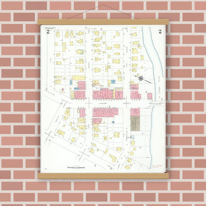 Old map wall art mockup — magnetic wood frame on brick wall — Sanborn Fire Insurance Map from Union City, Branch And Calhoun Counties, Michigan (1940), Sheet #0002